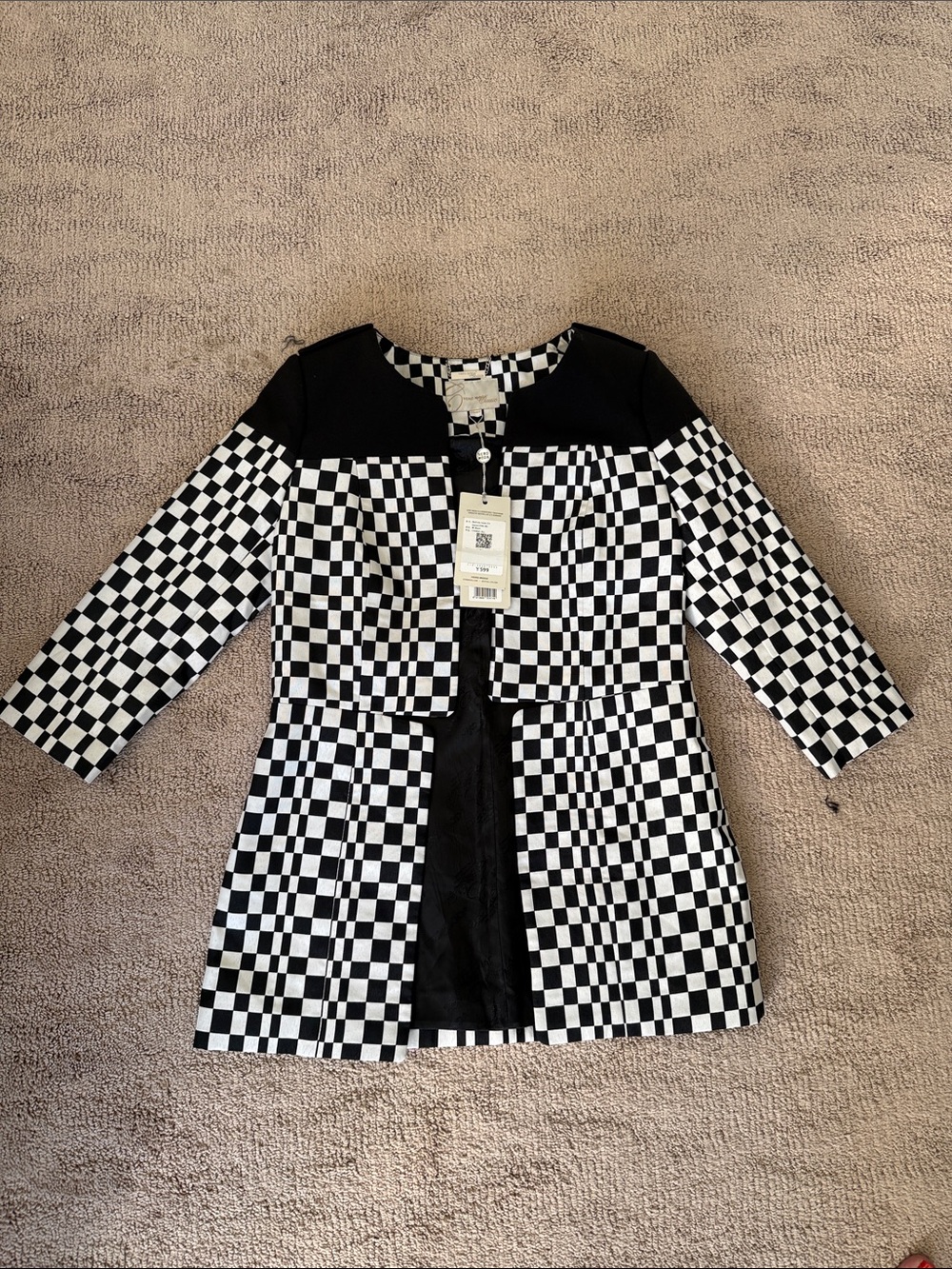 Vero Moda Black & White Checkered Retro-Style Blazer with 3/4 Sleeves